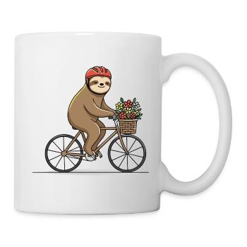 Cute sloth on bicycle with flower basket - Mug - white - Right