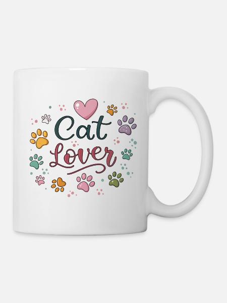 Feline Love and Colorful Paws - Mug - white