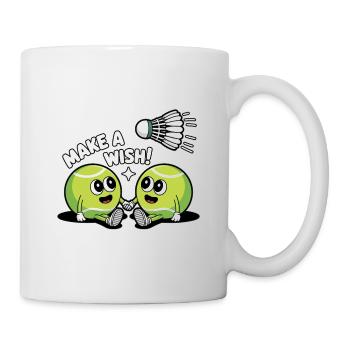 Tennisball Comic – Make a Wish Gag - Tasse - Weiß - Rechts