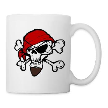 Piraten Skelett Kopf mit rotem Halstuch - Tasse - Weiß - Rechts