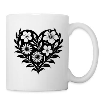 Flower Heart - Floral Heart on Black - Mug - white - Right