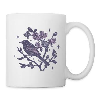 Nocturnal Floral Bird on Branch - Mug - white - Right