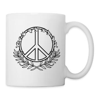 Signe de la paix avec des colombes de la paix et des branches de laurier - Mug blanc - blanc - Droite