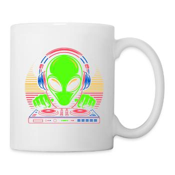 Alien DJ mit Kopfhörern und Plattenteller - Tasse - Weiß - Rechts