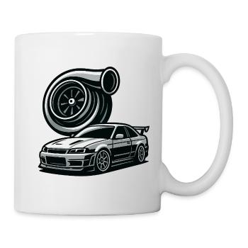 Detailreiche Automobil- und Turbinensilhouette - Tasse - Weiß - Rechts