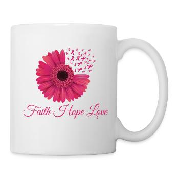 Faith Hope Amour Sensibilisation au cancer du sein T-shirt à fleurs - Mug blanc - blanc - Droite