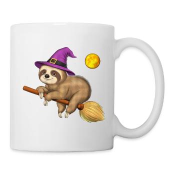 Faultier Hexe Reitbesen - Tasse - Weiß - Rechts