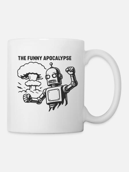 Die lustige Apokalypse mit Retroroboter - Tasse - Weiß