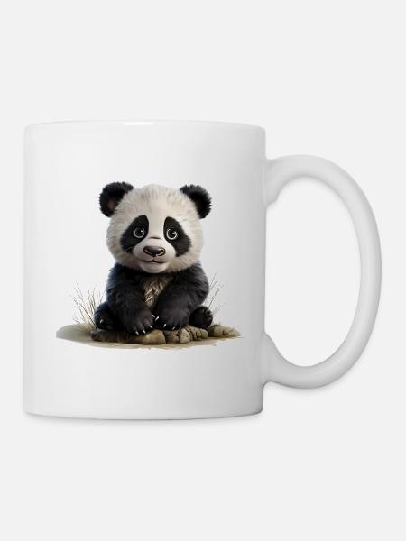 Panda Jungtier am Stein - Tasse - Weiß