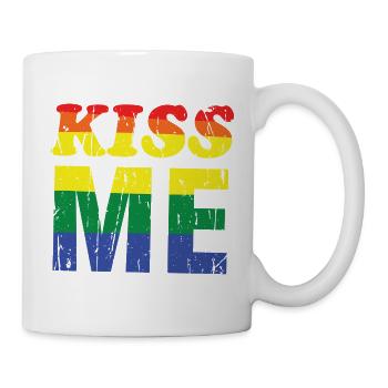 Kiss Me Regenbogen Retro-Schrift - Tasse - Weiß - Rechts