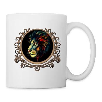 Floraler Löwe an ornamentaler Bordüre - Tasse - Weiß - Rechts