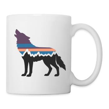Wolf Hund Berg Landschaft Wald Wandern Silhouette - Tasse - Weiß - Rechts