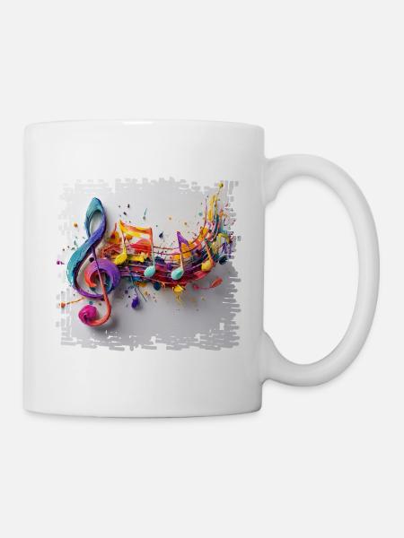 Farbenfrohe Musiknoten Kunstmotiv - Tasse - Weiß
