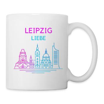 Leipzig Neon Skyline Liebe - Tasse - Weiß - Rechts