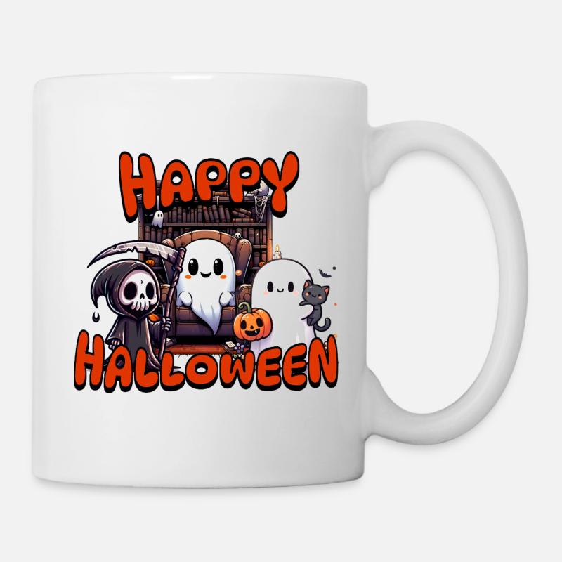 Cute Ghosts Halloween Scene with Pumpkin - Mug - white