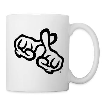 Fingerkreuz (Hände / Kreuz / Bibel / Religion, 1C) - Tasse - Weiß - Rechts