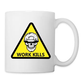 Danger Work, Kill sign with a helmeted skull - Mug - white - Right
