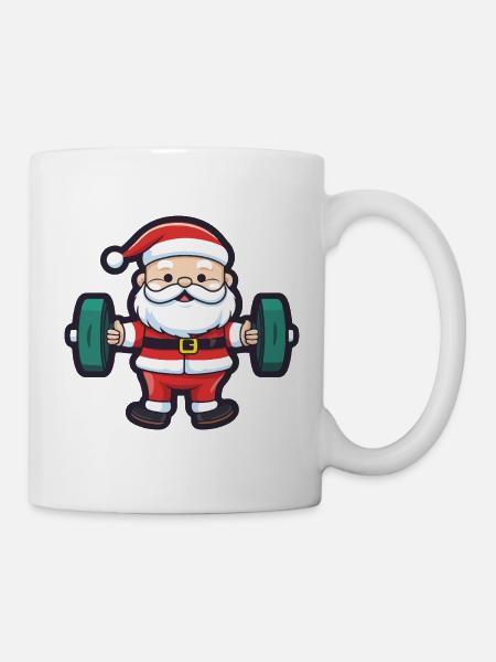 Weihnachtsmann Hantel Fitness - Tasse - Weiß