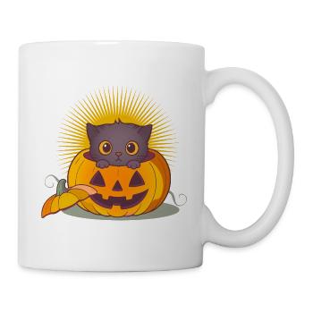 Halloween-Katze im Kürbis:Süßer Gruselspaß - Tasse - Weiß - Rechts