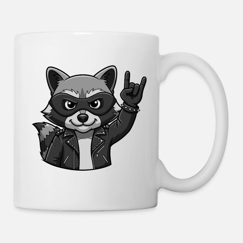 Rocker Waschbär mit Rock On Geste - Tasse - Weiß