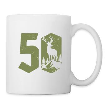 Jäger 50. Geburtstag Jagd 50 Jahre Zahl Hirsch - Tasse - Weiß - Rechts