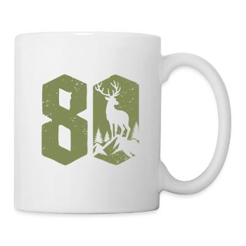 Jäger 80. Geburtstag Jagd 80 Jahre Zahl Hirsch - Tasse - Weiß - Rechts