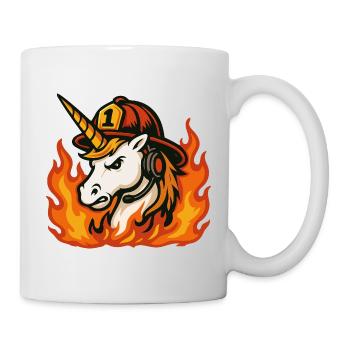 Flammender Einhorn-Feuerwehrmann - Tasse - Weiß - Rechts