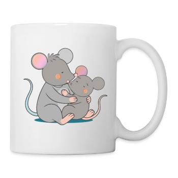 Two cute mice hug each other lovingly - Mug - white - Right