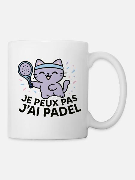 Chat Padel Rieur à Bandeau Bleu - Mug blanc - blanc