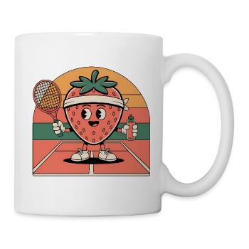 Tennis Erdbeere Retro Cartoon Sport Humor - Tasse - Weiß - Rechts