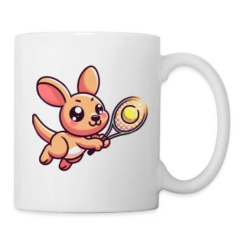 Kangaroo playing tennis with racket and ball - Mug - white - Right
