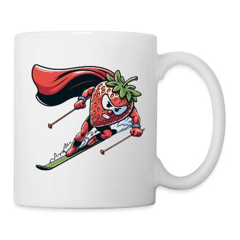 Erdbeer Superheld Beim Skifahren Winterspaß - Tasse - Weiß - Rechts