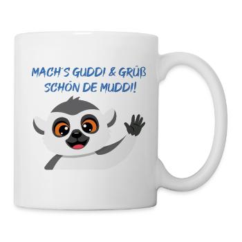 Lemur Grüßt Muddi Liebevoll - Tasse - Weiß - Rechts