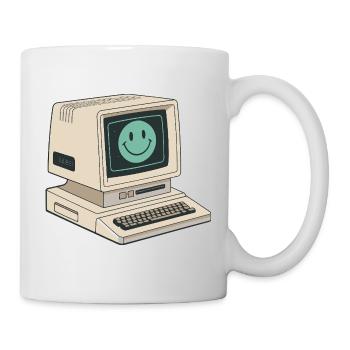 Retro smiley face on vintage computer - Mug - white - Right