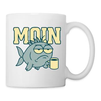 Moin Müder Hai mit Kaffee - Tasse - Weiß - Rechts