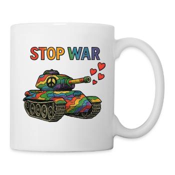 Regenbogen Panzer mit Peace-Zeichen – STOP WAR - Tasse - Weiß - Rechts