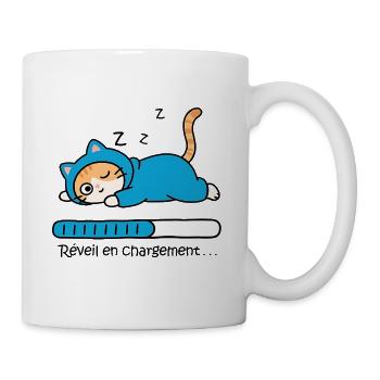 Chat réveil en chargement... - Mug blanc - blanc - Droite