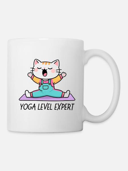 Chat Kawaii Yoga sur Tapis - Mug blanc - blanc