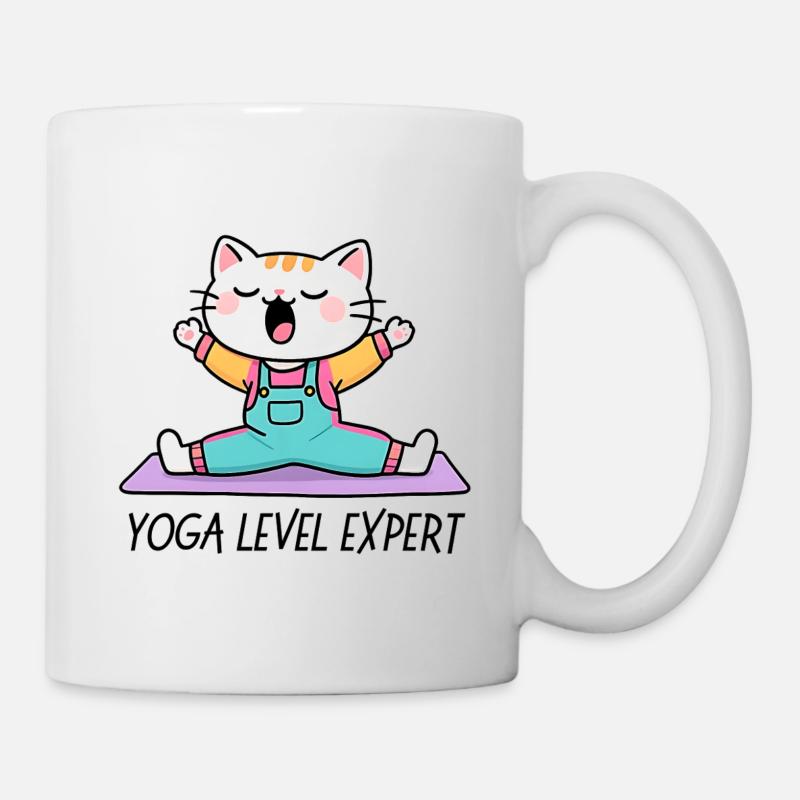Kawaii Cat Yoga auf der Matte - Tasse - Weiß