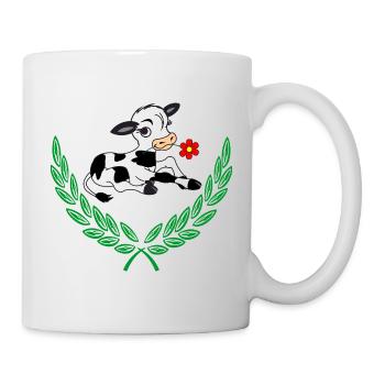 Niedliches Kalb im grünen Lorbeerkranz - Tasse - Weiß - Rechts
