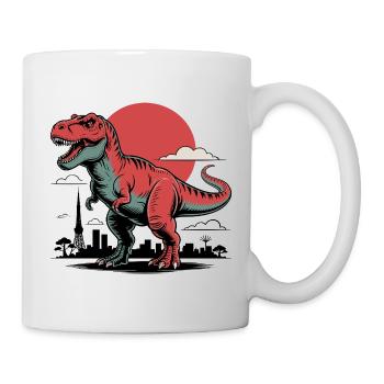 Horizon de la ville avec T-Rex et soleil en arrière-plan - Mug blanc - blanc - Droite