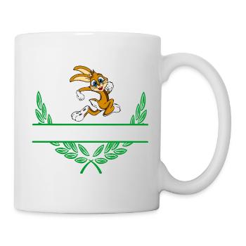 Hasen-Lorbeerkranz mit Namensraum - Tasse - Weiß - Rechts