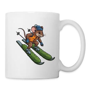 Cute Mouse Rat Ski Skier Cucumber Winter Getaway - Mug - white - Right