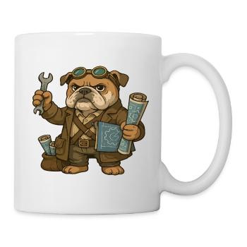 Bulldog ingénieur avec clé à molette et plans - Mug blanc - blanc - Droite