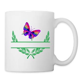 Schmetterlingslorbeerkranz mit Namensraum - Tasse - Weiß - Rechts