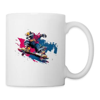 Skateboard Waschbär im Streetart Look - Tasse - Weiß - Rechts