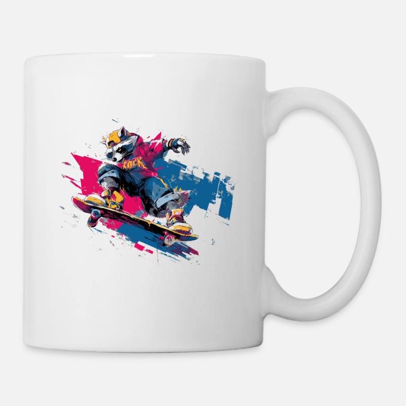 Raton laveur à roulettes dans un look art urbain - Mug blanc - blanc