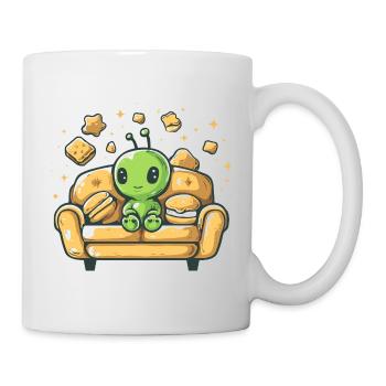 Kuscheliger Alien auf sonnigem Sofa - Tasse - Weiß - Rechts