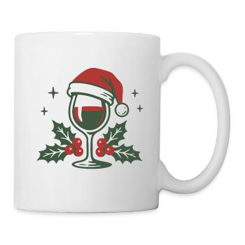 Verre de vin avec baies de chapeau de Père Noël - Mug blanc - blanc - Droite
