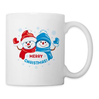 Two happy waving snowmen - Mug - white - Right